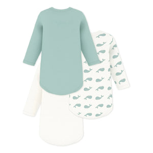 Petit Bateau – Schlafanzugset aus Bio-Baumwolle mit Walmotiv, 3-teilig | Weiß