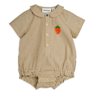 Mini Rodini - Çizgili organik pamuklu poplin tulum | Kahverengi
