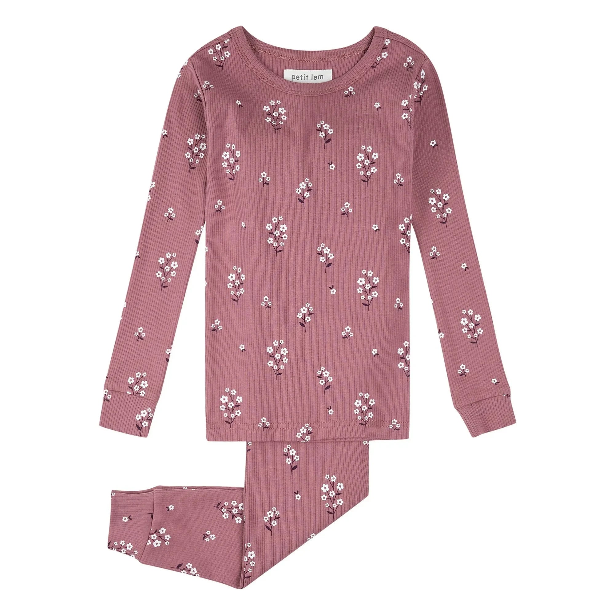 Petit Lem - Organik Pamuklu Çiçek Desenli Fitilli Pijama | Toz Pembe