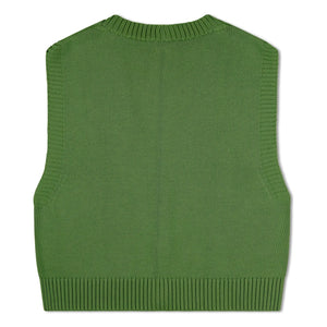 Matona - Box-cut organic cotton sleeveless cardigan | Green