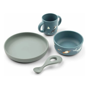 Liewood - Vivi silikon yemek takımı - 4'lü set | Arctic Sea/Ocean view