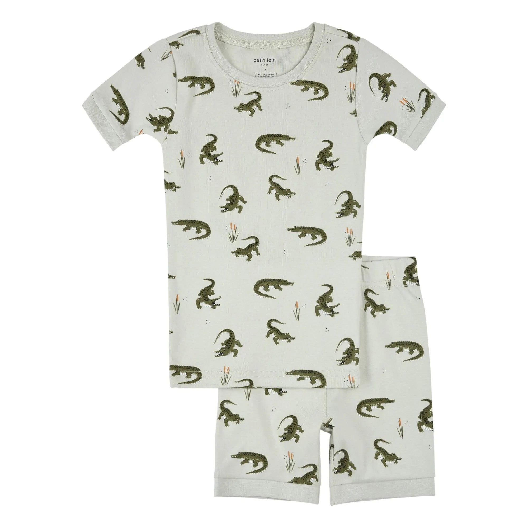 Petit Lem - Organik Pamuklu Crocodiles Kısa Pijama | Yeşil