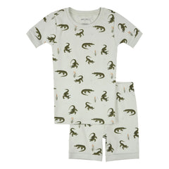 Petit Lem - Organik Pamuklu Crocodiles Kısa Pijama | Yeşil