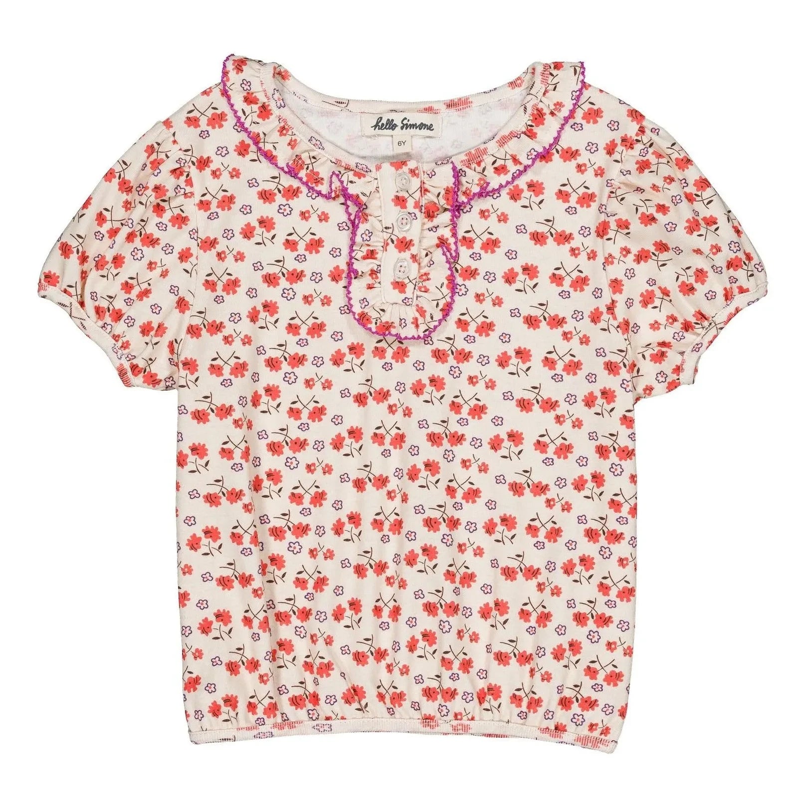 Hello Simone - Pquerette Floral Pattern Organic Cotton T-Shirt | White