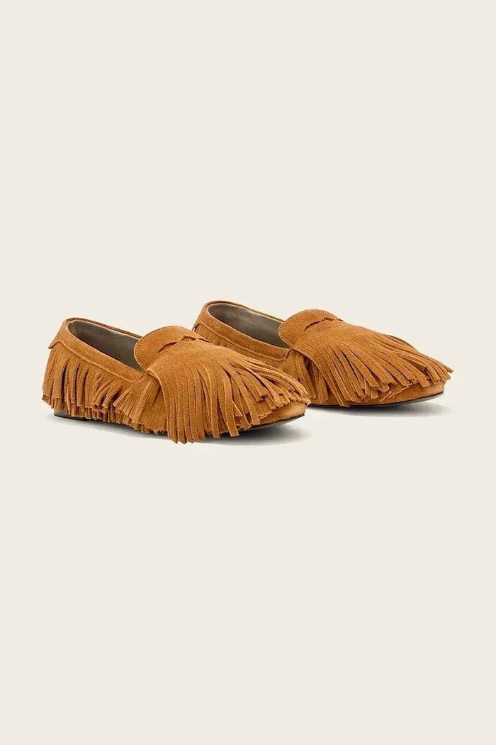 AllSaints kadın süet mokasen Sandy Fringe Loafer