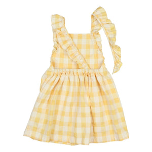 Búho - Gingham Kleid aus Bio-Seersucker-Baumwolle | Gelb