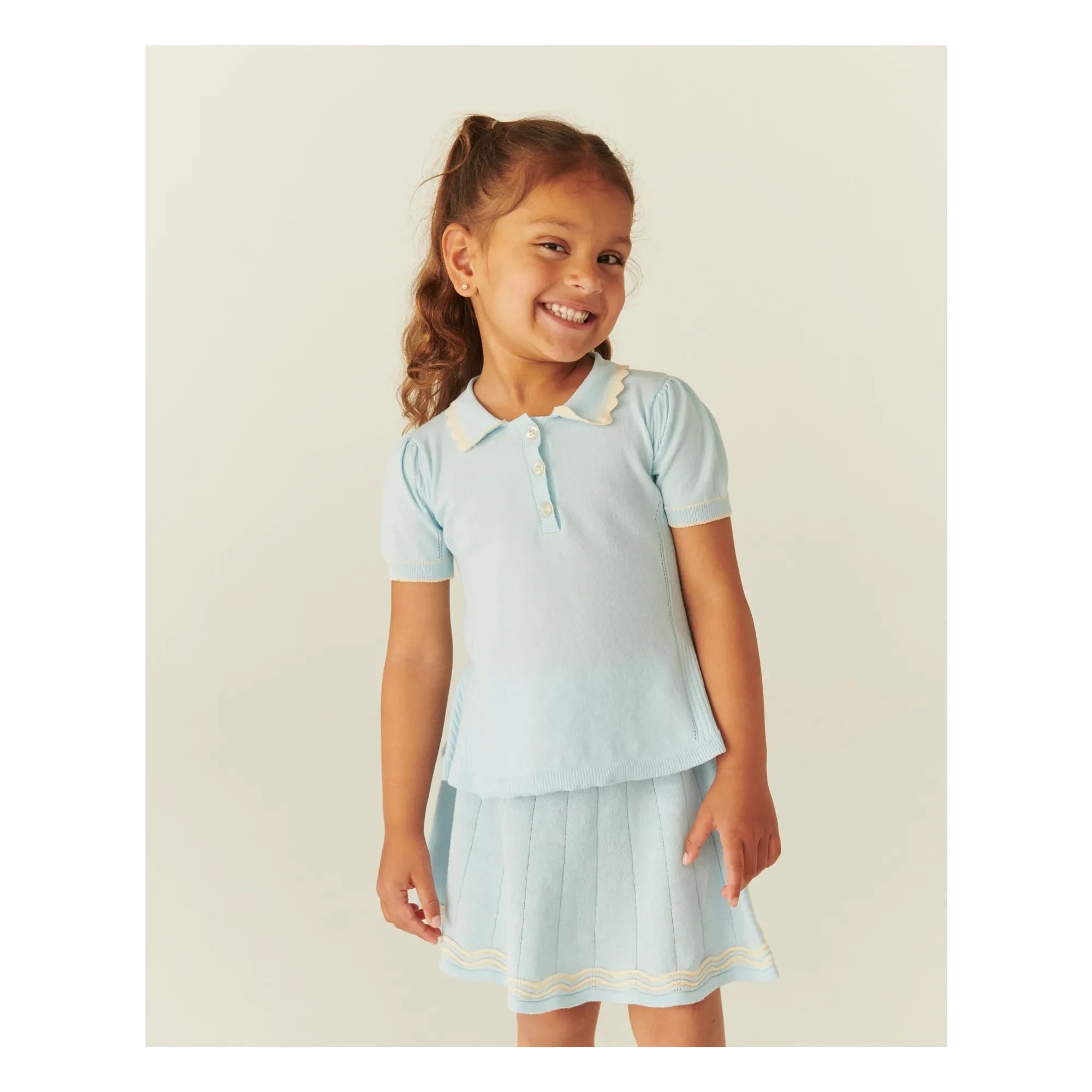 Copenhagen Colors - Organic Cotton Polo Shirt with Dotted Collar Detail | Ice Blue