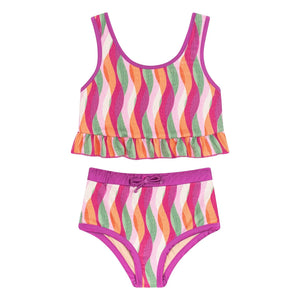 My First Cantê - Mila Abstract Textured Flounced Swimsuit | Pink