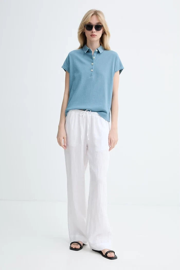 Marc O'Polo pamuklu yakalı kadın tişörtü