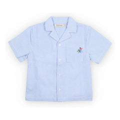 the new society - Badem Striped Seersucker Linen Shirt | Light Blue