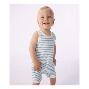 Petit Bateau - Gestreifter Frottier-Strampler | Blau