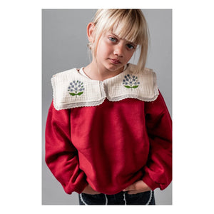birinit - Organik pamuklu işlemeli drapeli yaka sweatshirt | Bordo