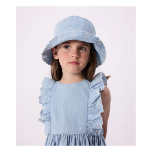 Petit Bateau - Mavi Chambray Fırfırlı Elbise