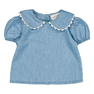 Louis Louise - Bluse Claudine-Kragen Belki Chambray | Hellblau