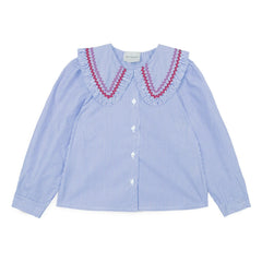 Mipounet - Nadine Striped blouse with Claudine neckline | Light Blue