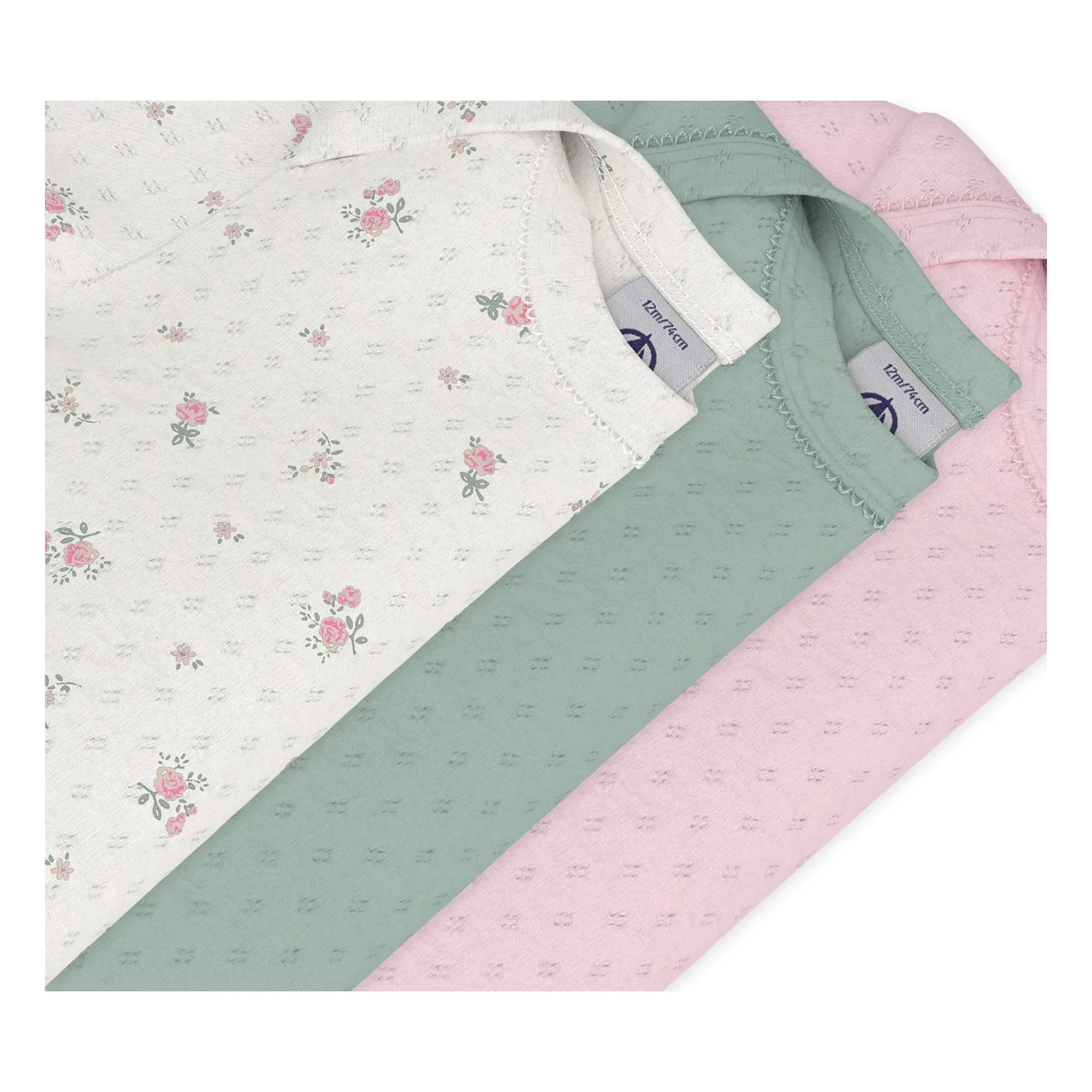 Petit Bateau - 3er-Set Bio-Baumwoll-Ajour-Baby-Bodys | Rosa