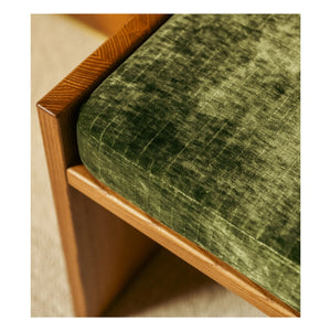 The Socialite Family - Glossy Velvet and Iroko Walnut Cover Chiesa Stool | Olive Green