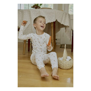 Petit Lem - Organik Pamuklu Fitilli Havuç Desenli Pijama | Beyaz