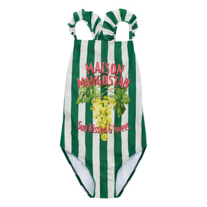 Maison Mangostan - Dried Grape Striped Swimsuit | Green