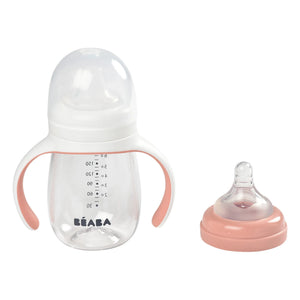 Béaba - 2'si 1 Arada Öğrenme Bebek Biberonu 240 ml | Toz Pembe