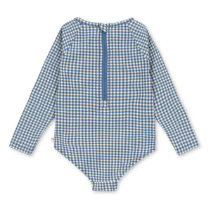 Konges Sløjd - Long Sleeve Swimsuit Fresia Carreaux Recycled Fibers | Blue