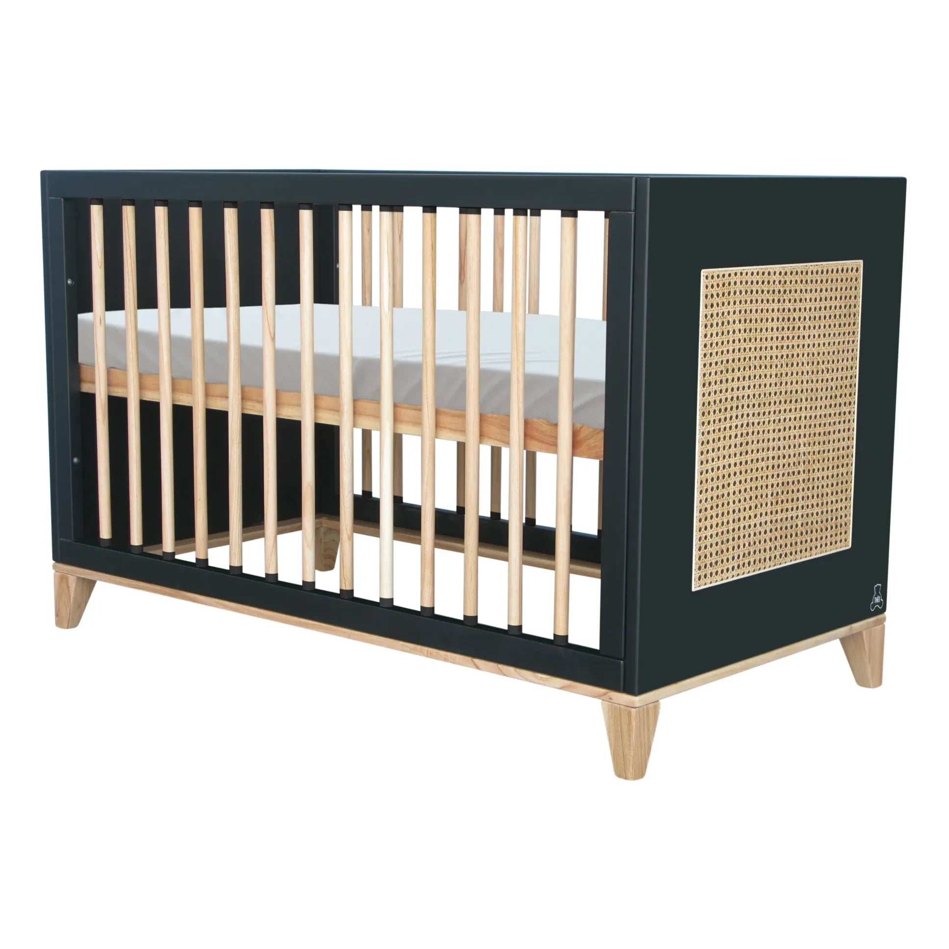 Théo - Nami Cedar and Wicker Weave Baby Bed 60x120cm | Black
