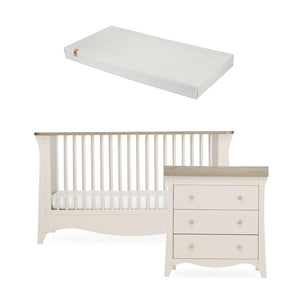 CuddleCo Clara 2 Piece Set 3-Drawer Dresser + Cot Bed - Cashmere-Nursery Sets-Cashmere-Signature Hypo Allergenic Bamboo Pocket Sprung Cot Bed Mattress | Natural Baby Shower
