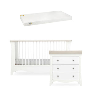 CuddleCo Clara 2 Piece Set 3-Drawer Dresser + Cot Bed - White/Ash-Nursery Sets-White/Ash-White Gold Anti Allergy Pocket Sprung Cot Bed Mattress | Natural Baby Shower