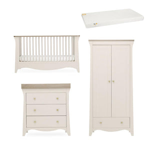CuddleCo Clara 3 Piece Set Drawer Dresser Cot Bed + Wardrobe - Cashmere-Nursery Sets-Cashmere-First Gold Anti Allergy Foam Cot Bed Mattress | Natural Baby Shower