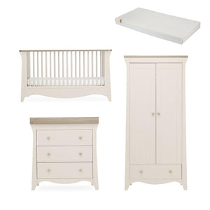 CuddleCo Clara 3 Piece Set Drawer Dresser Cot Bed + Wardrobe - Cashmere-Nursery Sets-Cashmere-Signature Hypo Allergenic Bamboo Pocket Sprung Cot Bed Mattress | Natural Baby Shower