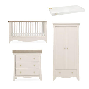 CuddleCo Clara 3 Piece Set Drawer Dresser Cot Bed + Wardrobe - Cashmere-Nursery Sets-Cashmere-White Gold Anti Allergy Pocket Sprung Cot Bed Mattress | Natural Baby Shower