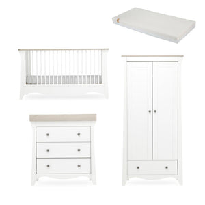 CuddleCo Clara 3 Piece Set 3-Drawer Dresser Cot Bed + Wardrobe - White/Ash-Nursery Sets-White/Ash-Signature Hypo Allergenic Bamboo Pocket Sprung Cot Bed Mattress | Natural Baby Shower