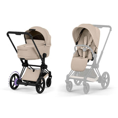 CYBEX e-Priam Comfort Pushchair & Foldable Carrycot - Cozy Beige/Black-Strollers-Cozy Beige/Black- | Natural Baby Shower