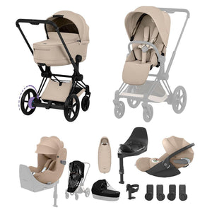 Cybex e-Priam Ultimate Birth & Beyond Bundle - Comfort Collection-Travel Systems-Cozy Beige-With Base | Natural Baby Shower