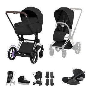 Cybex e-Priam Ultimate Bundle - Style Collection-Travel Systems-Sepia Black-Chrome Brown | Natural Baby Shower