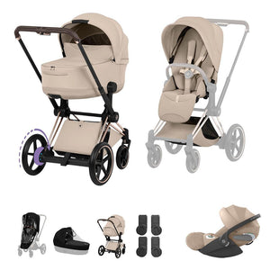 Cybex e-Priam Ultimate Bundle - Style Collection-Travel Systems-Cozy Beige-Rose Gold | Natural Baby Shower
