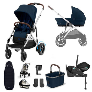 CYBEX e-Gazelle S Pushchair + Cloud T Travel System - Ocean Blue-Travel Systems-Ocean Blue-With Base | Natural Baby Shower