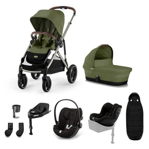 CYBEX Gazelle S Newborn to Toddler Ultimate Bundle-Travel Systems-Moss Green-1 x Base G | Natural Baby Shower