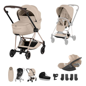 Cybex Mios Ultimate Accessory Bundle - Style Collection-Travel Systems-Cozy Beige-Rose Gold | Natural Baby Shower