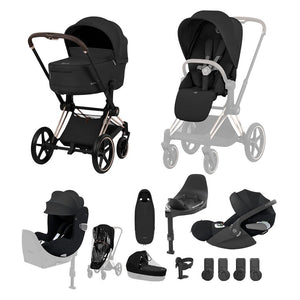 Cybex Priam Ultimate Birth & Beyond Bundle - Comfort Collection-Travel Systems-Sepia Black/Rose Gold-With Base | Natural Baby Shower