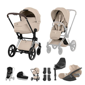 Cybex Priam Ultimate Bundle - Style Collection-Travel Systems-Cozy Beige-Chrome Brown | Natural Baby Shower