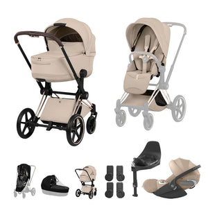 Cybex Priam Ultimate Bundle - Style Collection-Travel Systems-Cozy Beige-Rose Gold | Natural Baby Shower