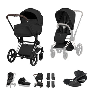 Cybex Priam Ultimate Bundle - Style Collection-Travel Systems-Sepia Black-Chrome Brown | Natural Baby Shower