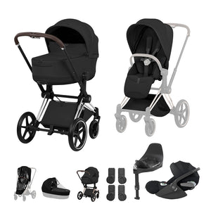 Cybex Priam Ultimate Bundle - Style Collection-Travel Systems-Sepia Black-Chrome Brown | Natural Baby Shower