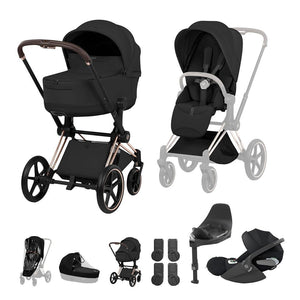 Cybex Priam Ultimate Bundle - Style Collection-Travel Systems-Sepia Black-Rose Gold | Natural Baby Shower
