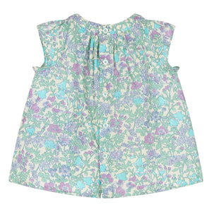 Bonpoint - Pais Liberty Coton Bio Büzgülü Elbise | Yeşil su