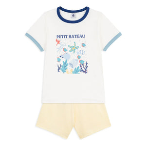 Petit Bateau – Bio-Pyjamashorts aus Baumwolle „Ocean“ | Weiß