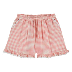 Emile et Ida - Organic Cotton Gingham Ruffle Shorts | Pink