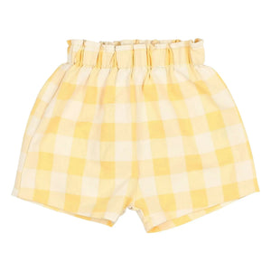 Búho - Gelbe Gingham Seersucker Bio-Baumwoll-Shorts