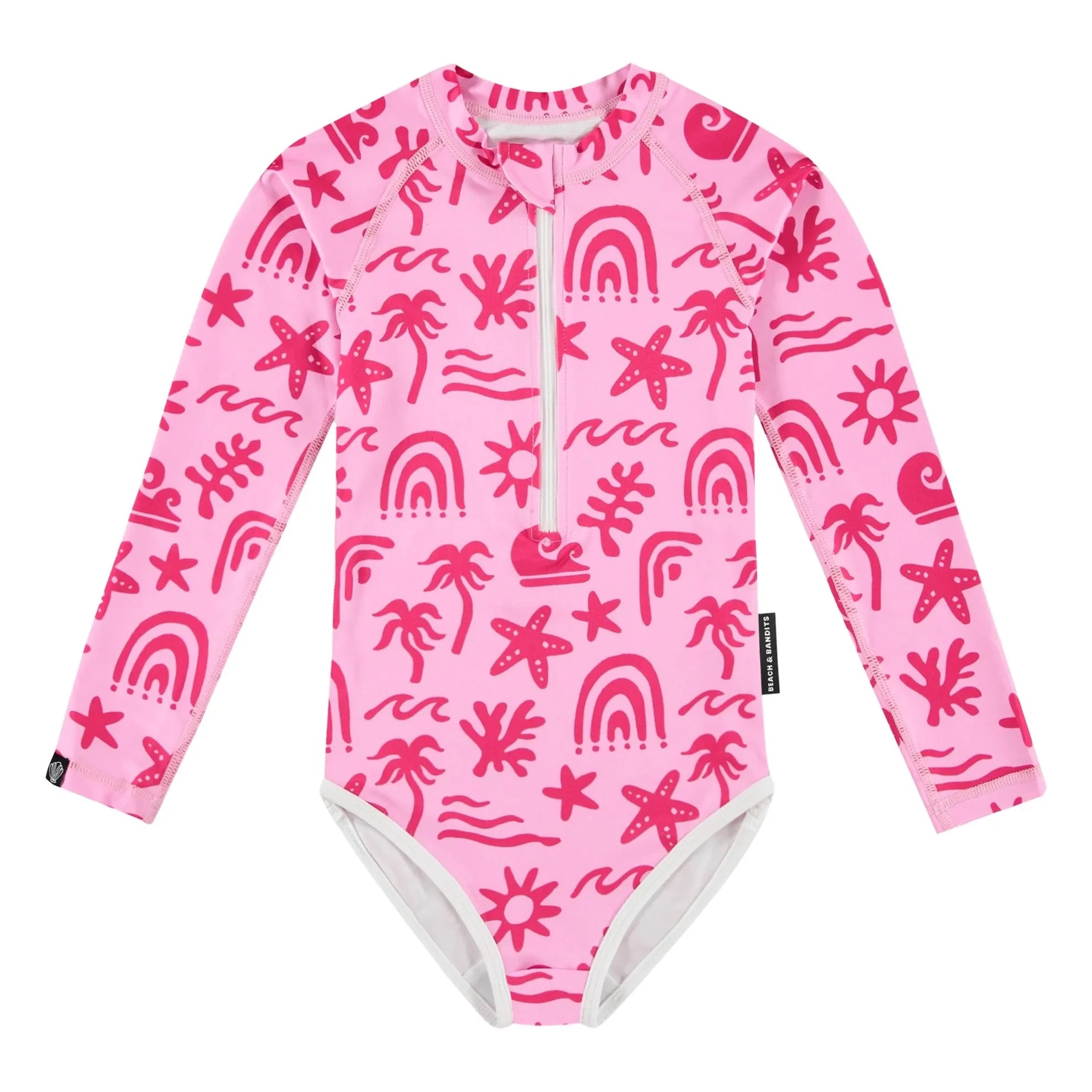 Beach & Bandits - Tropikal Esintiler UV Koruma Mayo Geri Dönüştürülmüş Lifler | Pembe